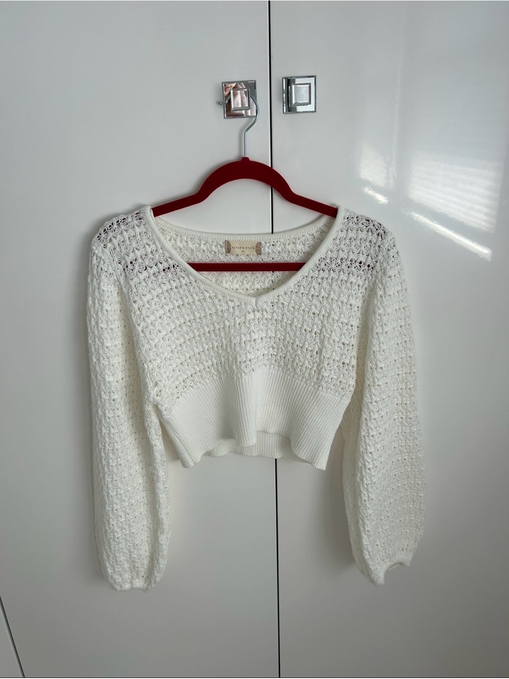 Altar'd State white Knit Crop V-Neck Sweater